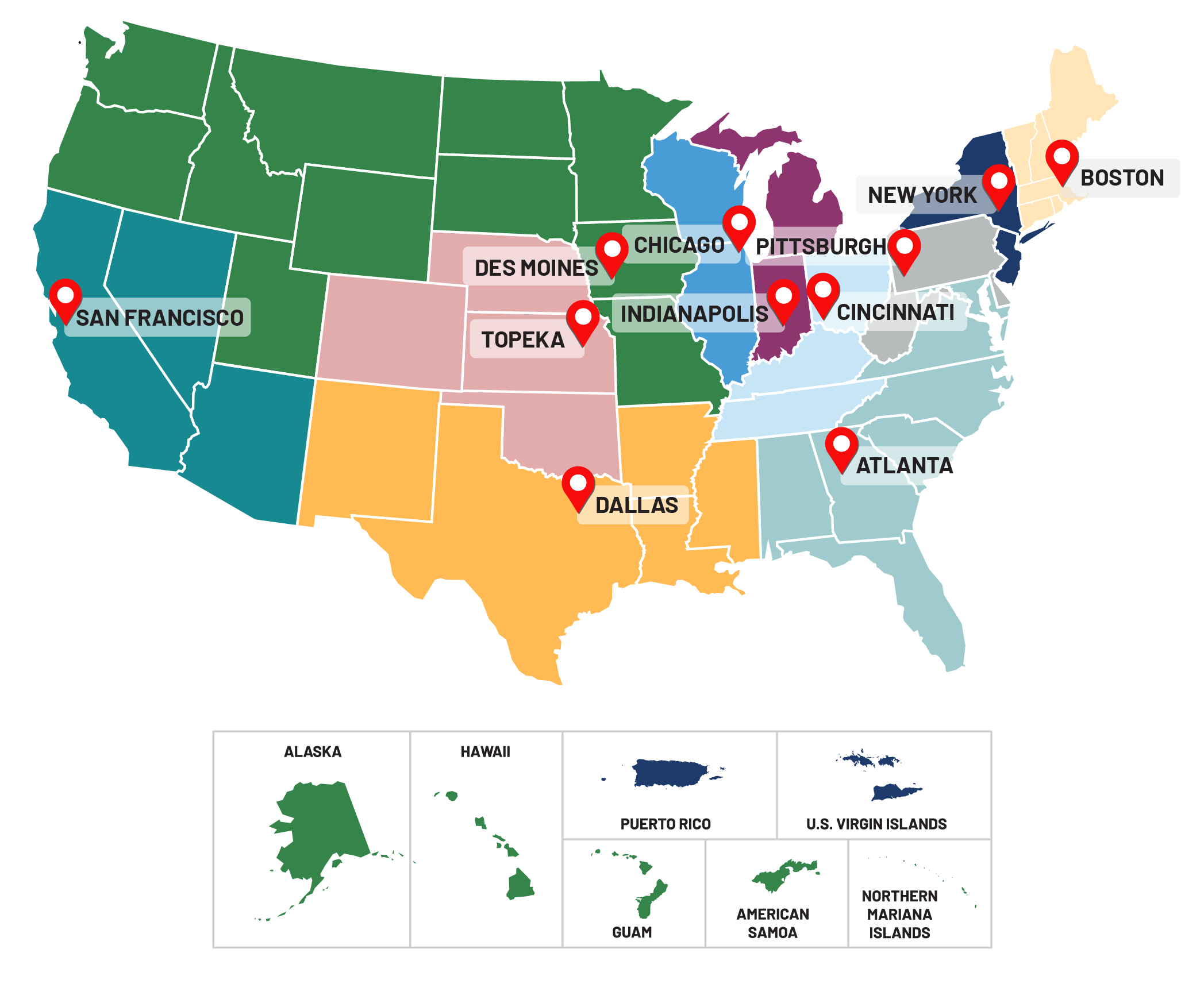 map of Federal Home Loan Banks nationwide