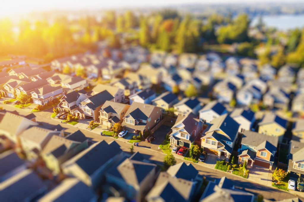 Tiny Neighborhood Aerial Tilt-shift Photo at Sunset